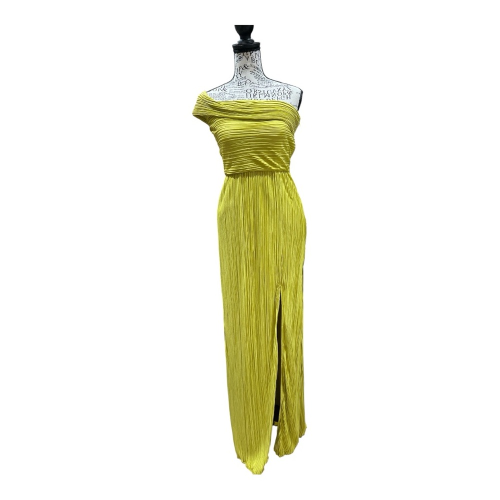 Lulus Poised Performance Chartreuse Plisse One-Shoulder Maxi Dress